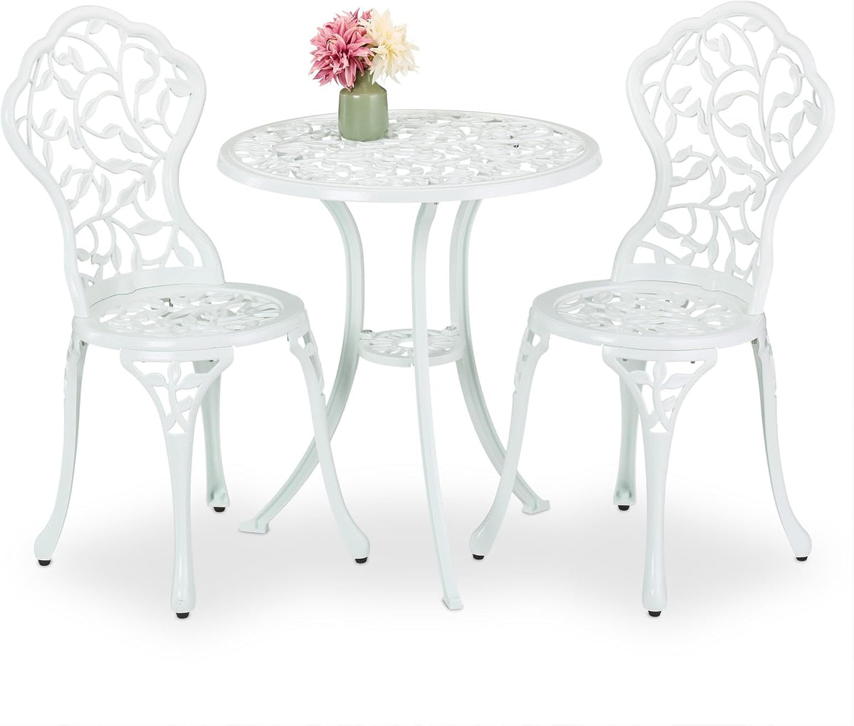Relaxdays Ensemble salle à manger, réglable, Fonte d'aluminium, 65 × 61 cm, pour 2 Personnes, 86 × 41 × 47 cm, 46, 5 × 41 cm, 37 cm, Blanc