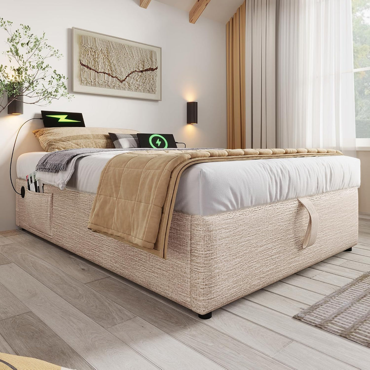 Cadre de lit, Lit Simple avec à Lattes et sans tête de lit, 90 × 200 cm, Zepneiy, 91 cm, 3 cm, sans Matelas