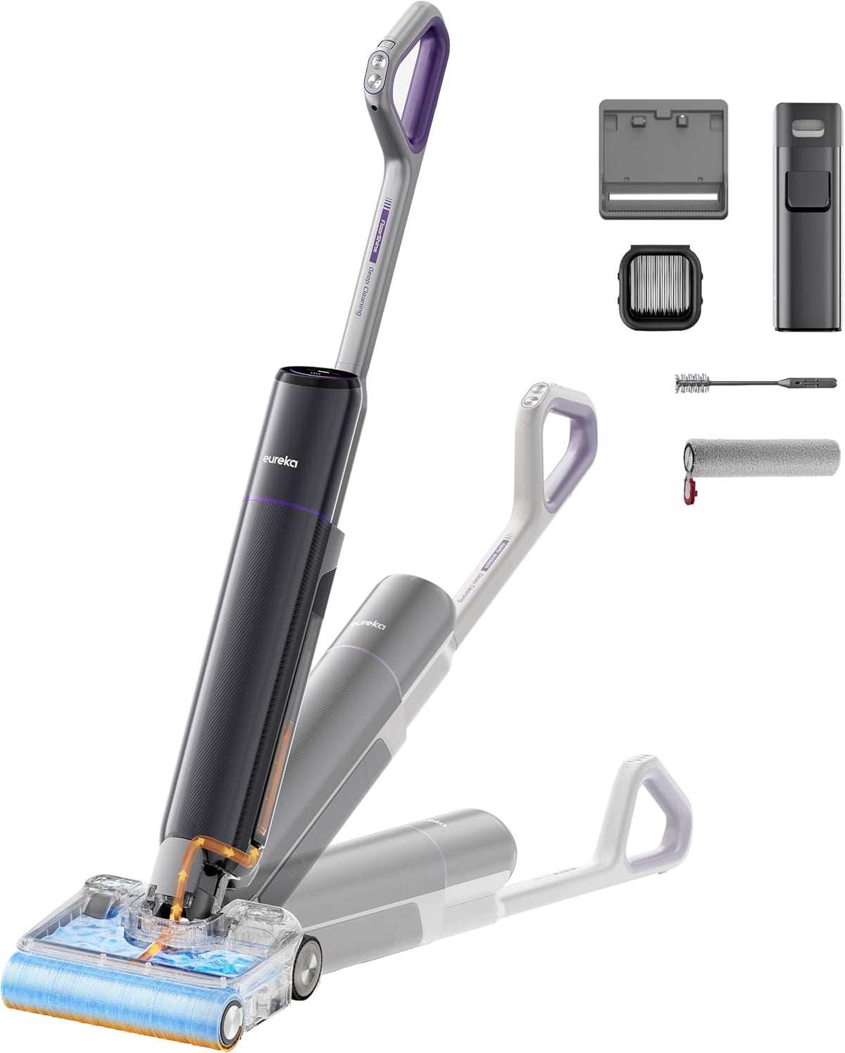 Aspirateur eau et poussière EUREKA 24000Pa, Aspirateur Laveur sans Fil, 250 W, acier inoxydable, 450 tr/min, 26 cm, 70°C, 45°C