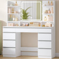 Coiffeuse, Hzuaneri, réglable, Blanc-Argent, éclairage LED