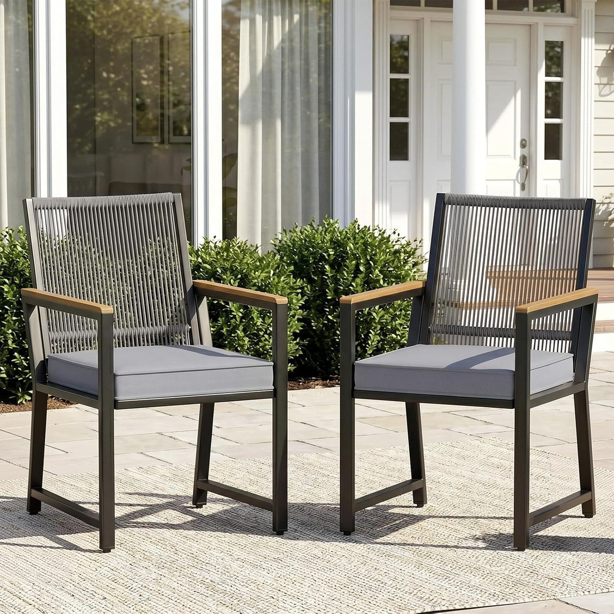 Chaise de jardin, 40 cm, 2PC Fauteuil Jardin Exterieur, LIFERUN, 7 cm, Gris, Chaises de Jardin en rotin