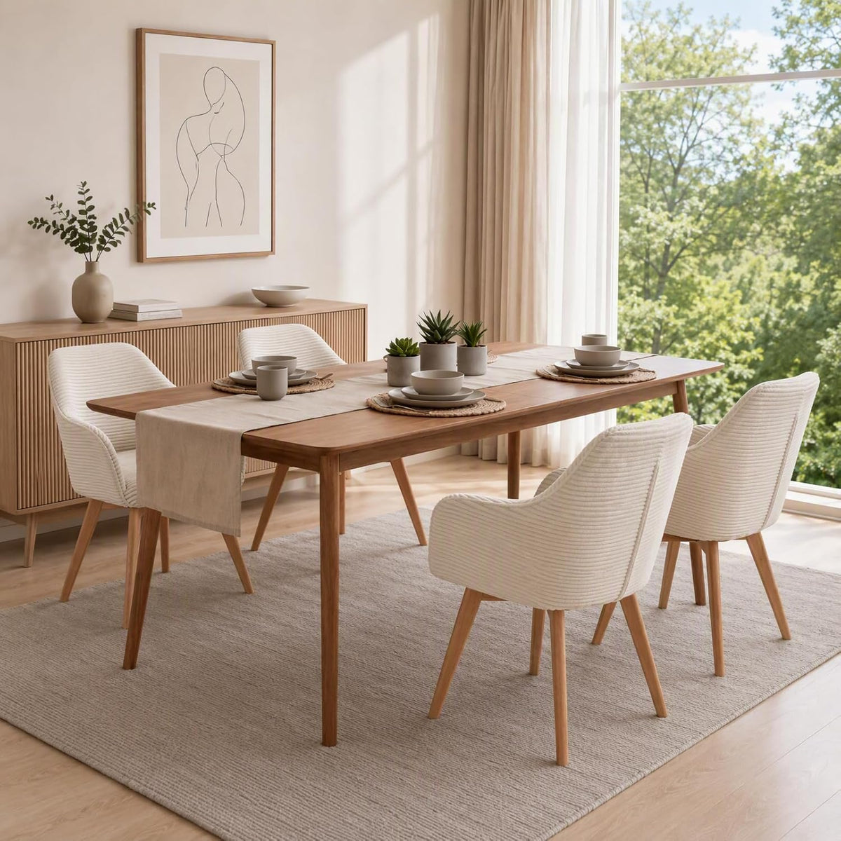 Chaise LEWE, en Velours Côtelé, Beige