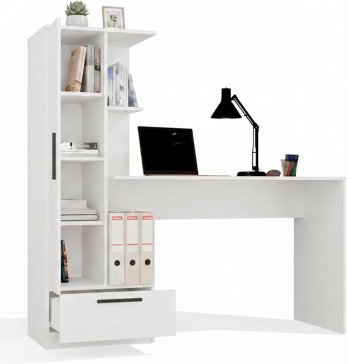 Bureau, 140 cm, CDF, 115 × 50 cm, 16 mm, 75 cm, Blanc 3 Compartiments, portable