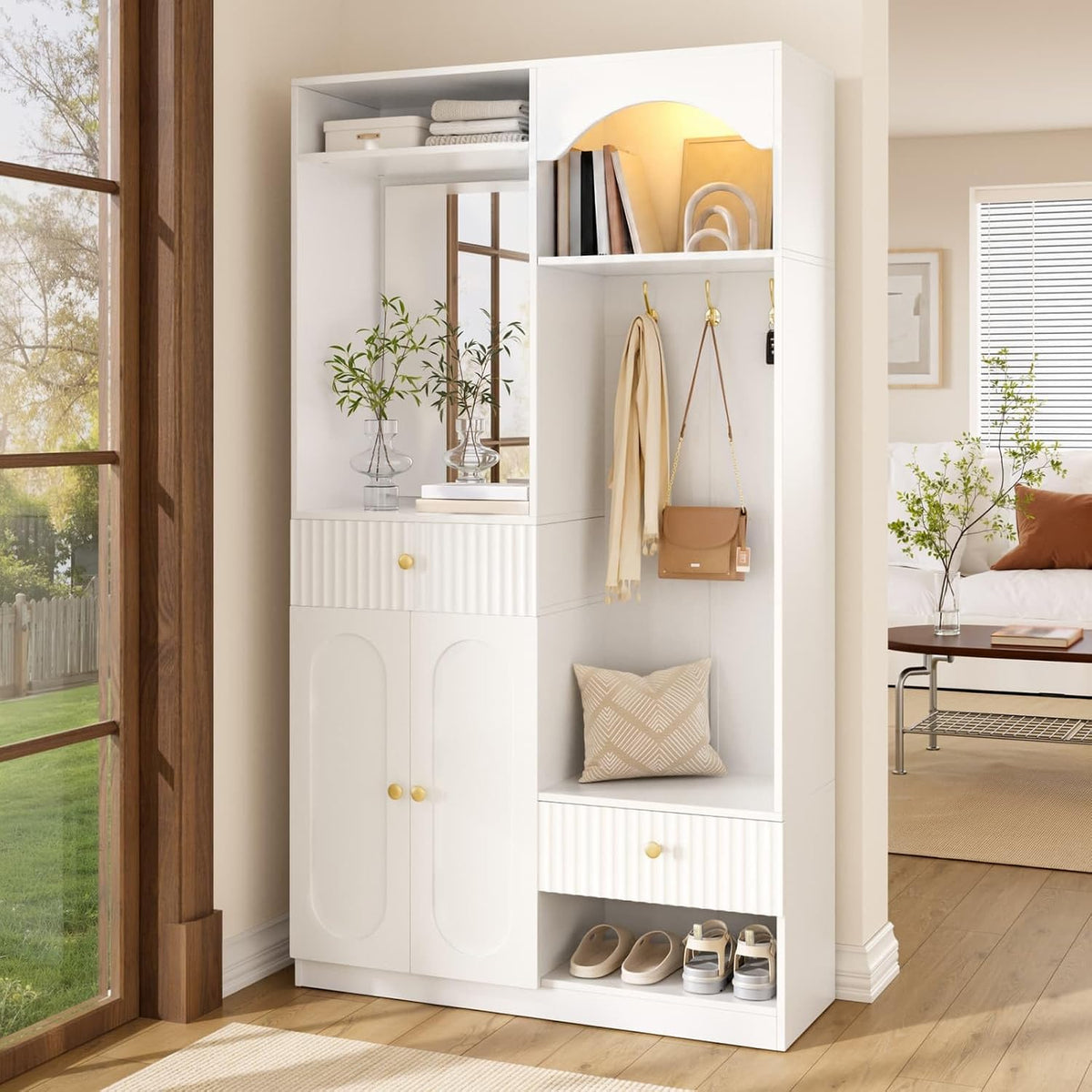 meuble pour entrée KOMHTOM 100x180cm, 100 × 180cm, réglable, Blanc Épuré