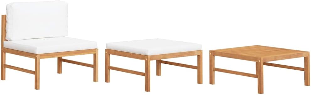 YITHOPI Ensemble salle à manger, Salon de jardin avec coussins crème, 63 × 66 × 60 cm, Bois de teck, 62, 5 × 62, 5 cm, 63 × 63 × 30 cm