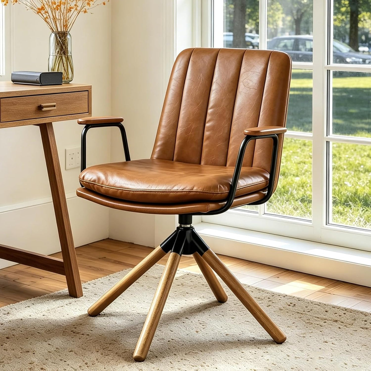 Chaise, 45cm, sans roulettes, Zouron, 48cm, 44cm, 9.5kg, 120kg, 360°, Pieds en chêne, Brun jaunâtre