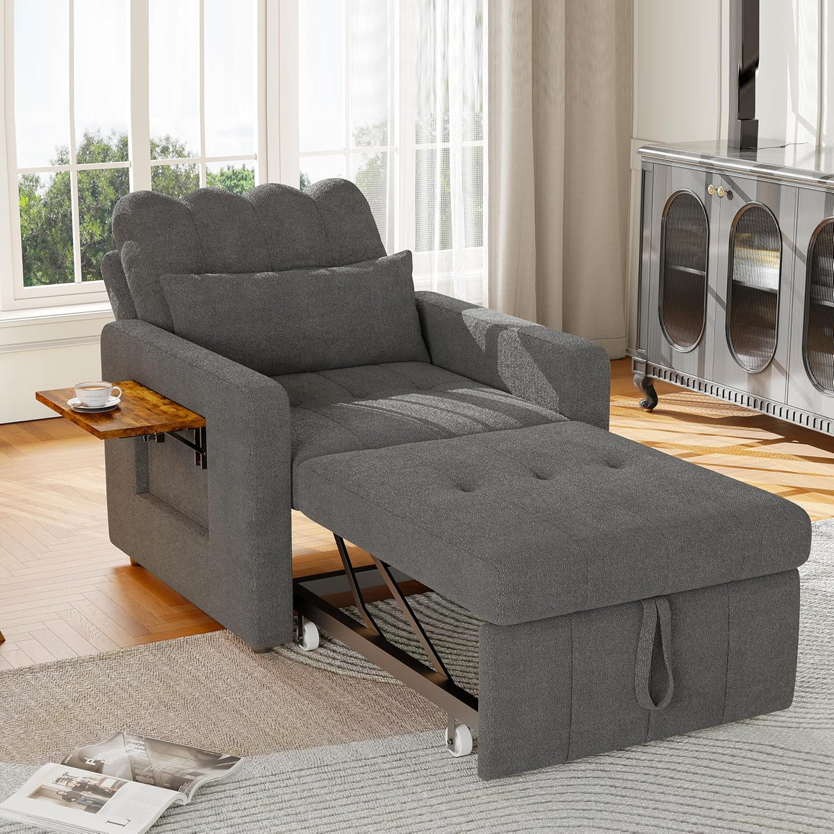 Canapé, 108 × 85 × 86 cm, 3 en 1 Fauteuil Convertible avec Fonction Lit, Yeutre, 70 × 174 × 42cm, réglable, Dossier Réglable, Matelas