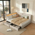 Lit, avec 2 tiroirs, 140 × 190 cm, pour adolescent, RXMORI, réglable, sans matelas, portable, rembourré, de jour, sommier à lattes, en lin, beige F