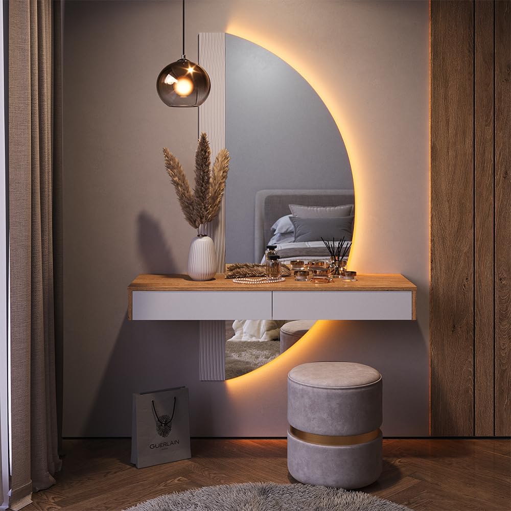 Coiffeuse Vicco, verre, Blanc 120 cm, éclairage LED, 120 × 161, 1 × 40 cm, 161, 1 cm, 16 mm, 3 mm
