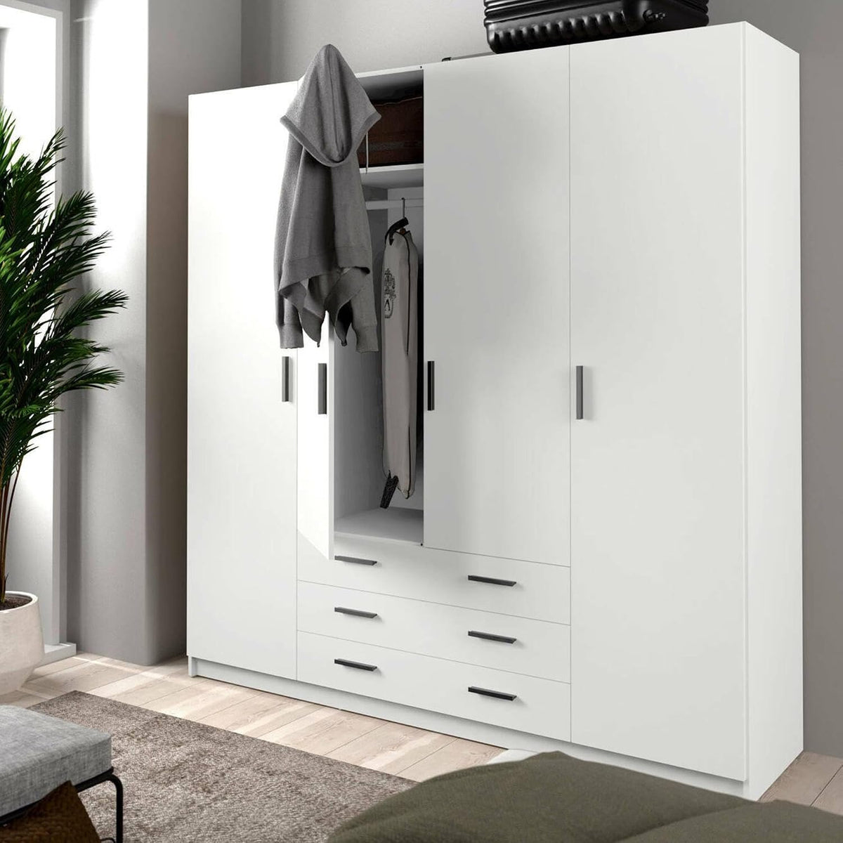Armoire, 196 × 50 × 200 cm, Meubles de Chambre, Dmora, 47, 8 cm, Placard à vêtements, Blanc, Grande Garde-Robe Frances