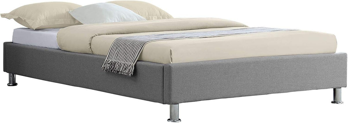 Lit IDIMEX, 120 × 190 cm, avec sommier et Pieds en métal chromé, 207 × 30 × 132 cm, 10 cm, 27 cm, revêtement en Tissu Gris
