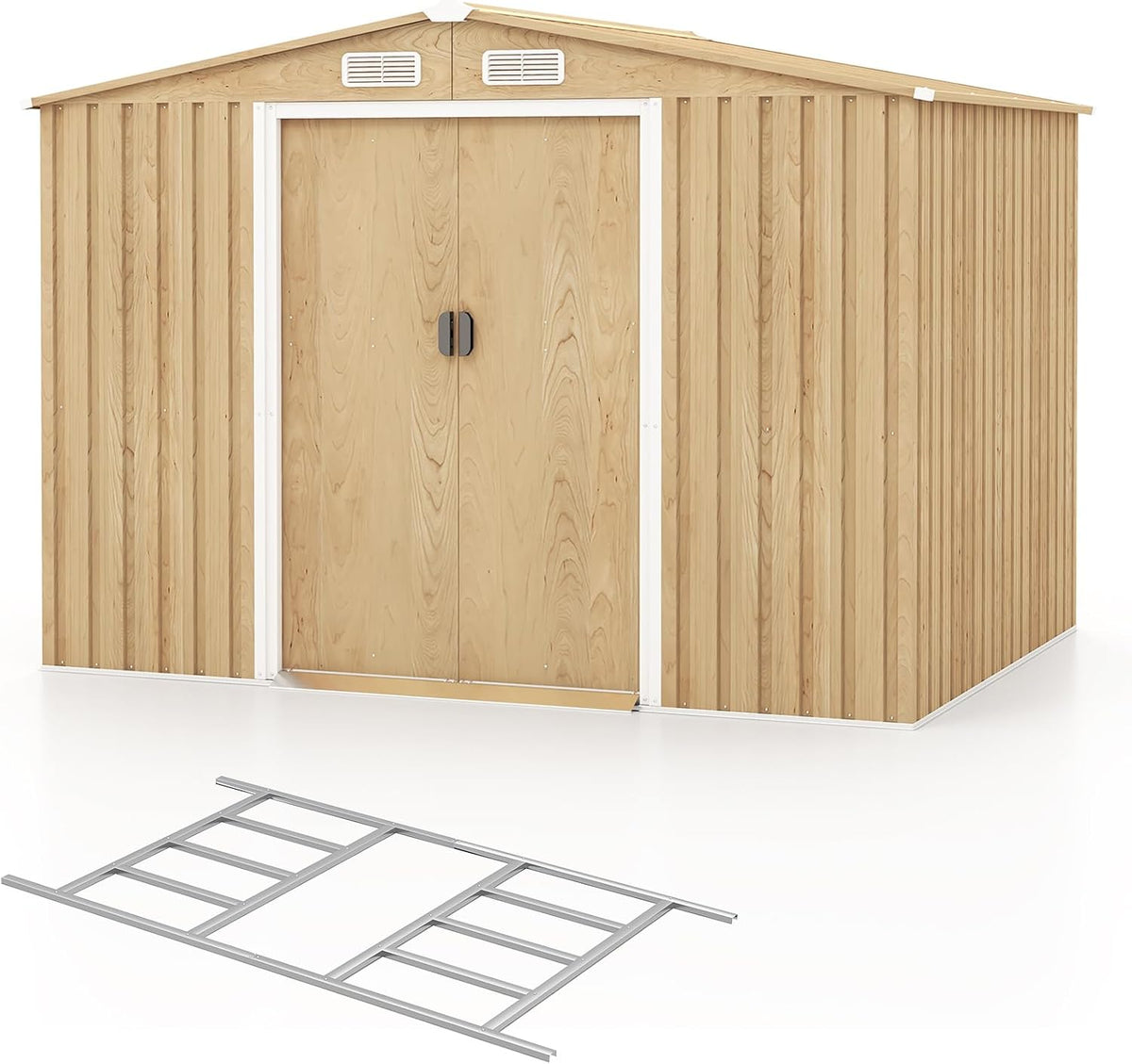 Abri de jardin, 259 × 196 × 184 CM, Cabane de Jardin Exterieur 7m3 avec Fondation et Porte Coulissante, COSTWAY, 104 × 156 cm, 2 portes