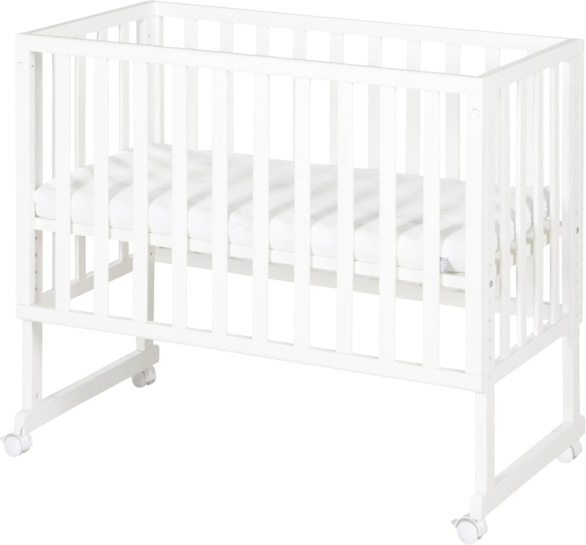 Lit, 45 × 90 cm, réglable, Bois Blanc, roba, 40, 6 cm, 49, 5 cm, 7 niveaux, Hauteur Réglable, Ensemble Complet avec Berceau, Matelas