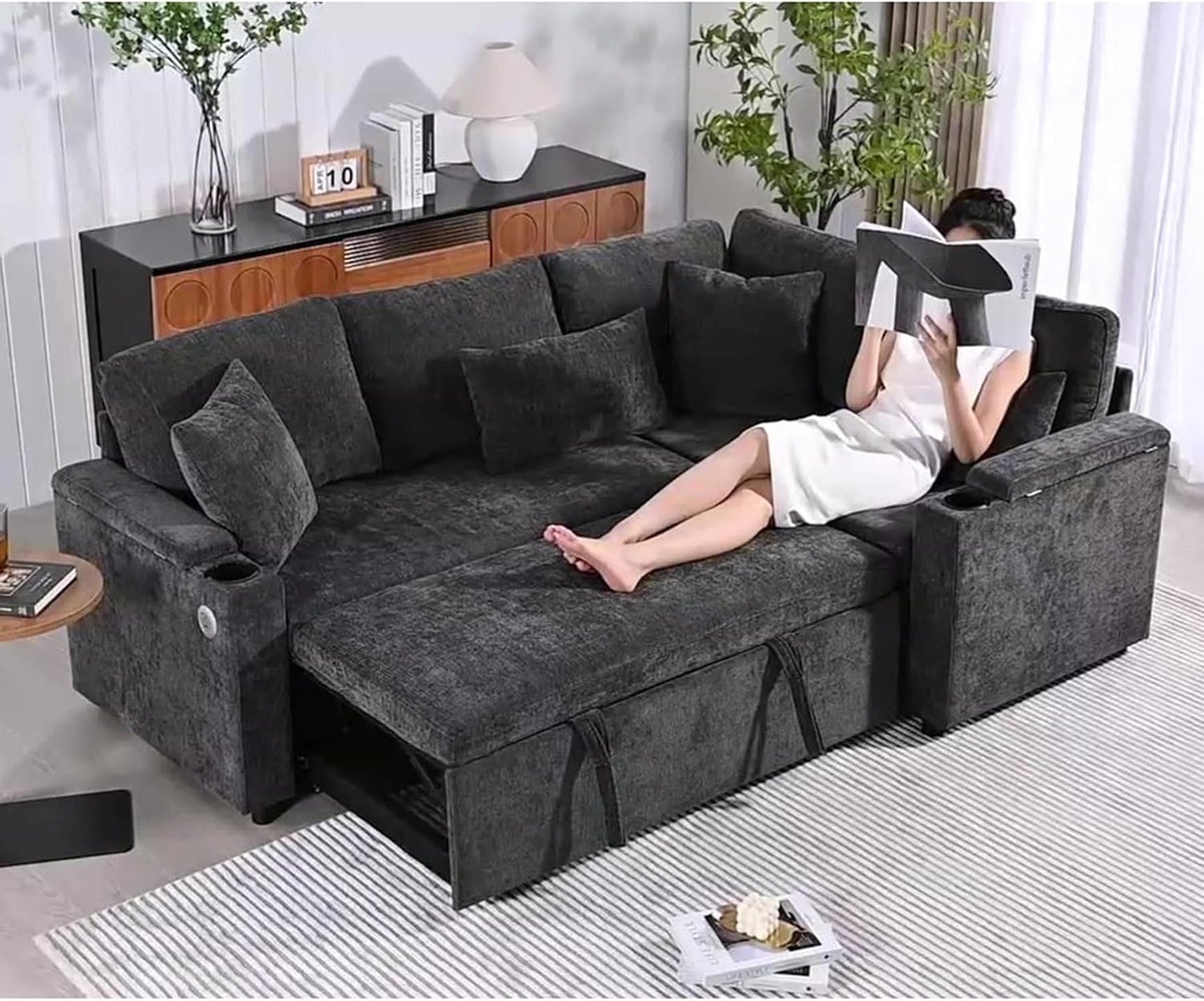 Canapé, 2 Porte, Port USB, Yihomfy, 2 Porte-gobelets, Gris