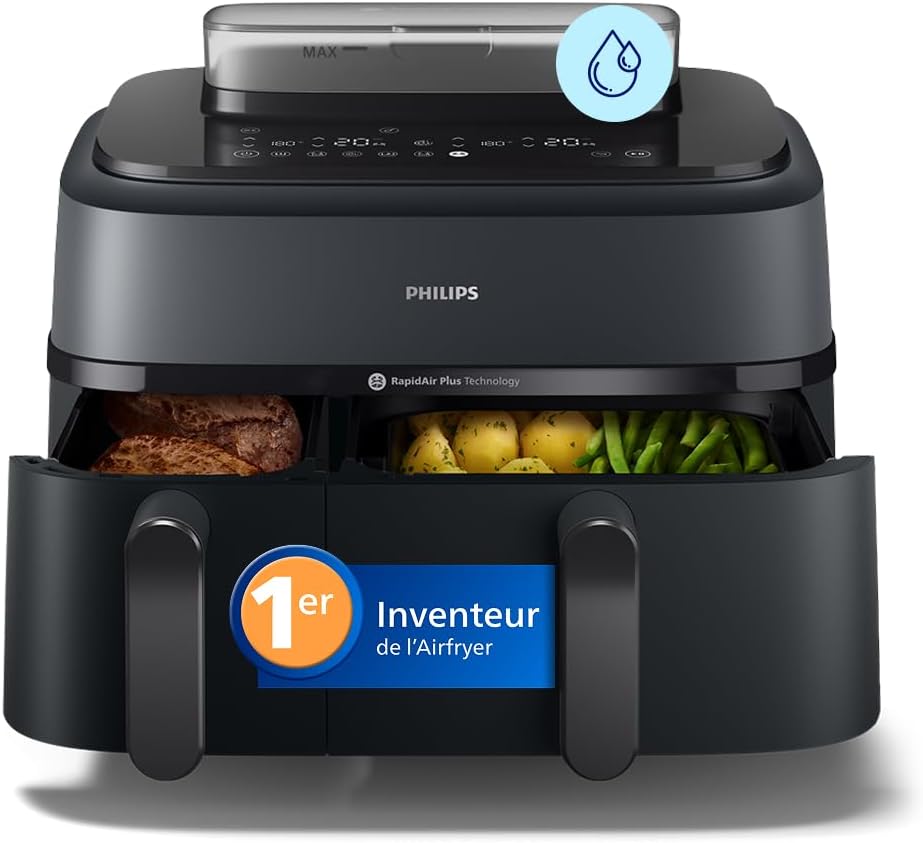 Friteuse sans huile, 19 MODES, PHILIPS, 1, 2kg, 2 PANIERS, Airfryer 5000, Friteuse à air Double Panier 9L, commande tactile, Cuisson vapeur