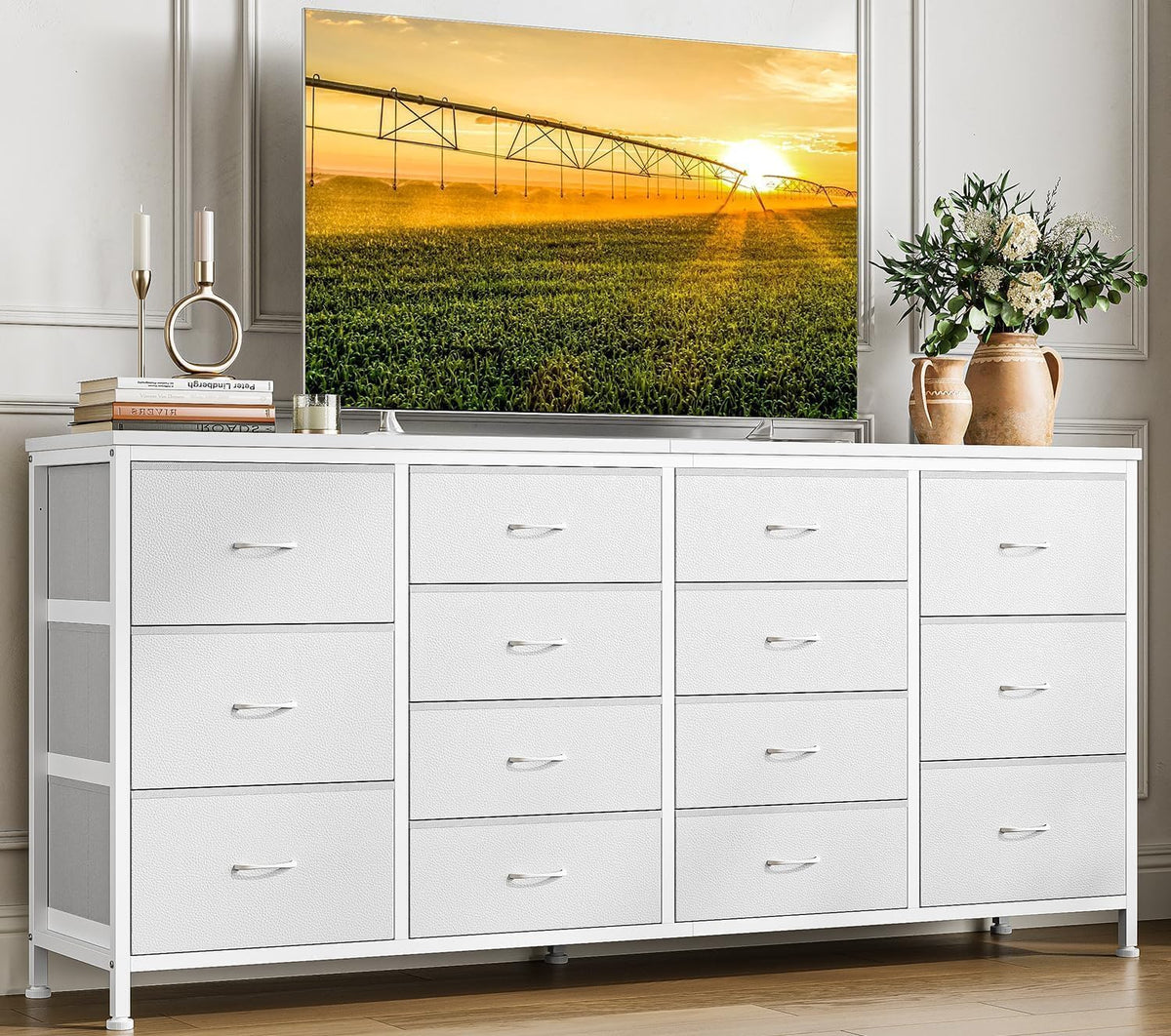 Meuble TV, 160 cm, 160cm Commode de Chambre à Coucher 14 Tiroirs en Tissu, télécommande, Garvee, 35 cm, 75 cm, 75 pouces, Téléviseur