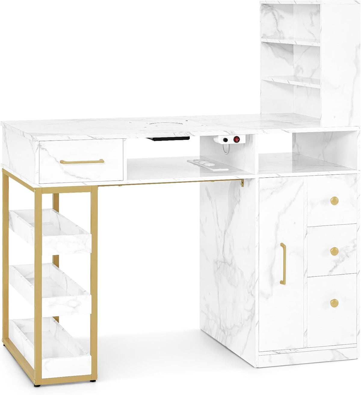 Bureau, 55 × 112 × 123 cm, Table de manucure avec 4 tiroirs, Table pour Ongles avec Aspiration, Barberpub, 35, 5 × 13, 5 cm, 55 × 20 × 64 cm