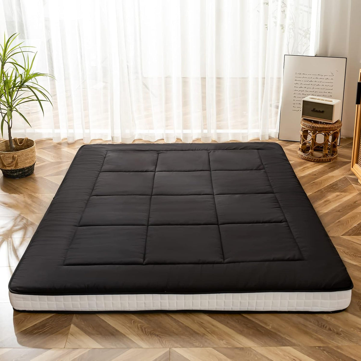 Matelas MAXYOYO, lit de camping, pliable, noir, extra épais, respirant, lit d'invité, simple