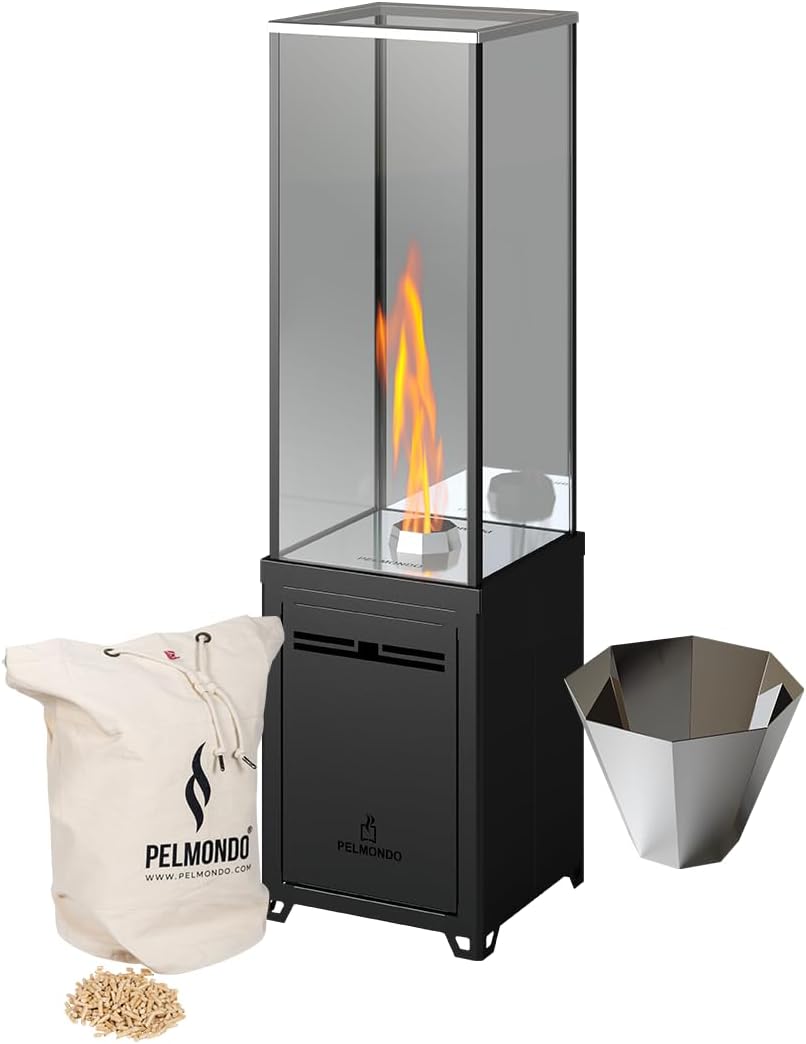 Appareil de chauffage extérieur, Chauffage d'extérieur sans fumée avec granulés de bois, Pelmondo, Avec verre de sécurité