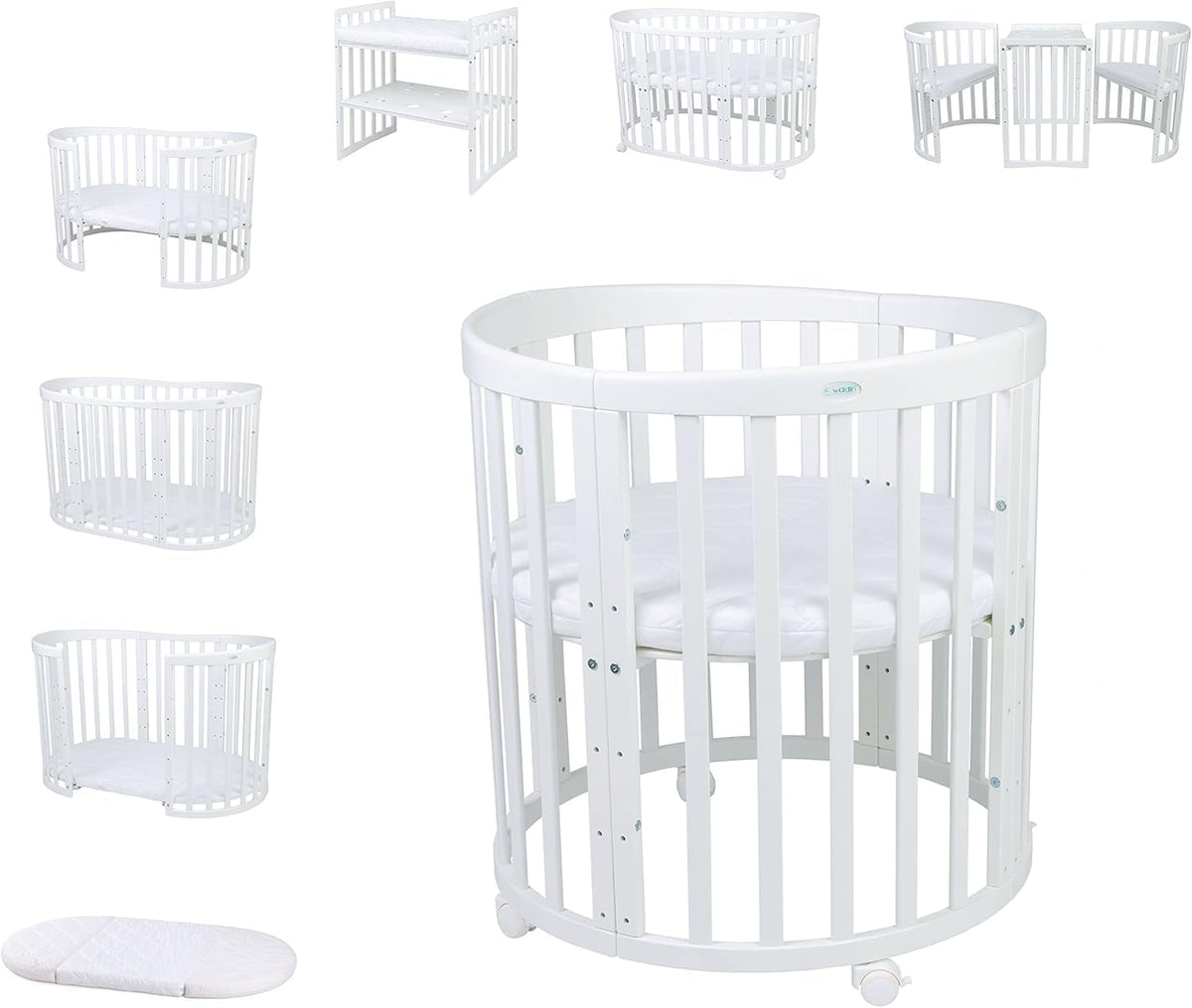 Lit, 78 × 50 cm, réglable, waldin, 81 cm, 87 cm, 6 cm, 78 cm, 128, 5 cm, 12 cm, 24 cm, 35 cm, 47 cm, 55 cm, 5 niveaux, 7en1, Blanc, Matelas